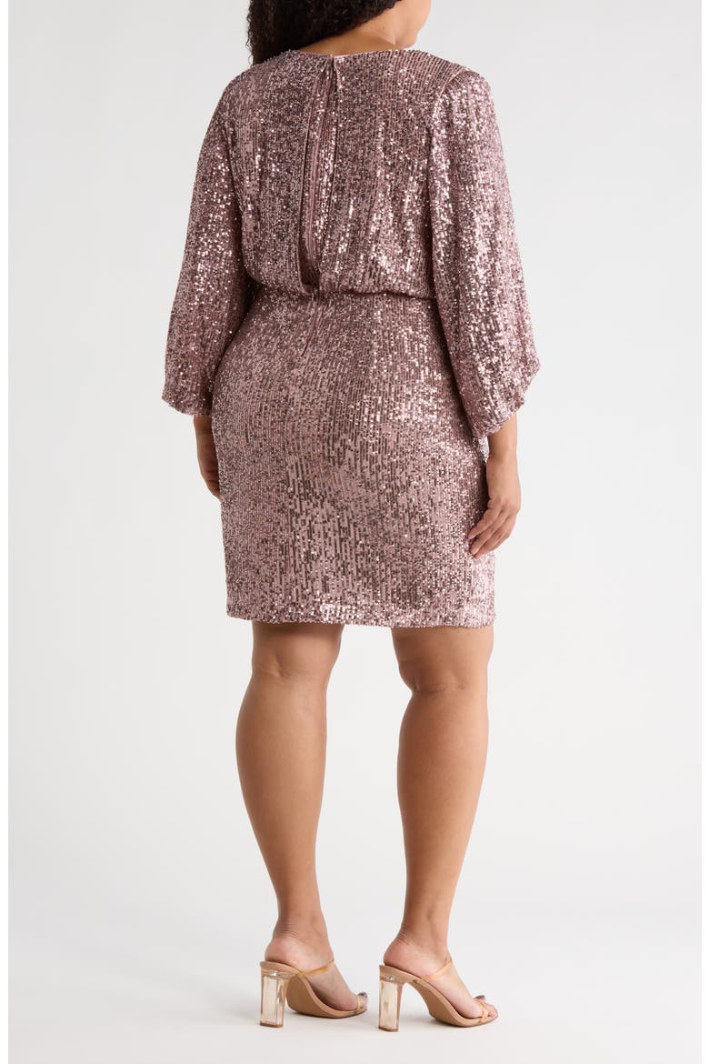 Sequin Balloon Sleeve Faux Wrap Dress, Alternate, color, MAUVE