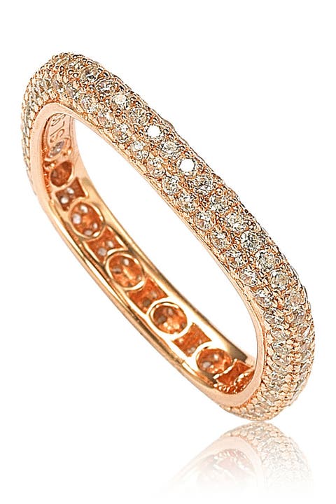 14K Rose Gold Plated Sterling Silver Square Stackable Eternity Band Ring
