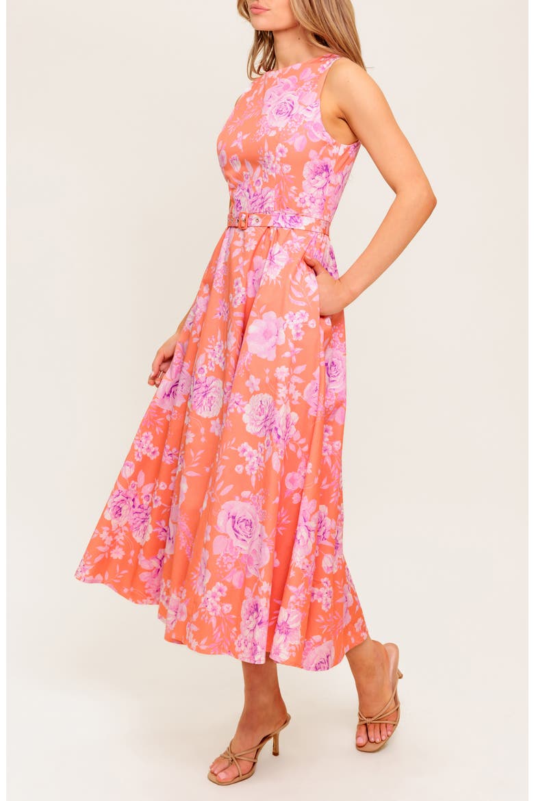 Bateau Neck Fit & Flare Midi Dress, Alternate, color, CORAL