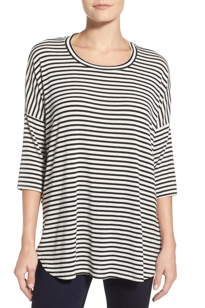 Stripe Rib Knit Drop Shoulder Top, Main, color, BLACK/ WHITE