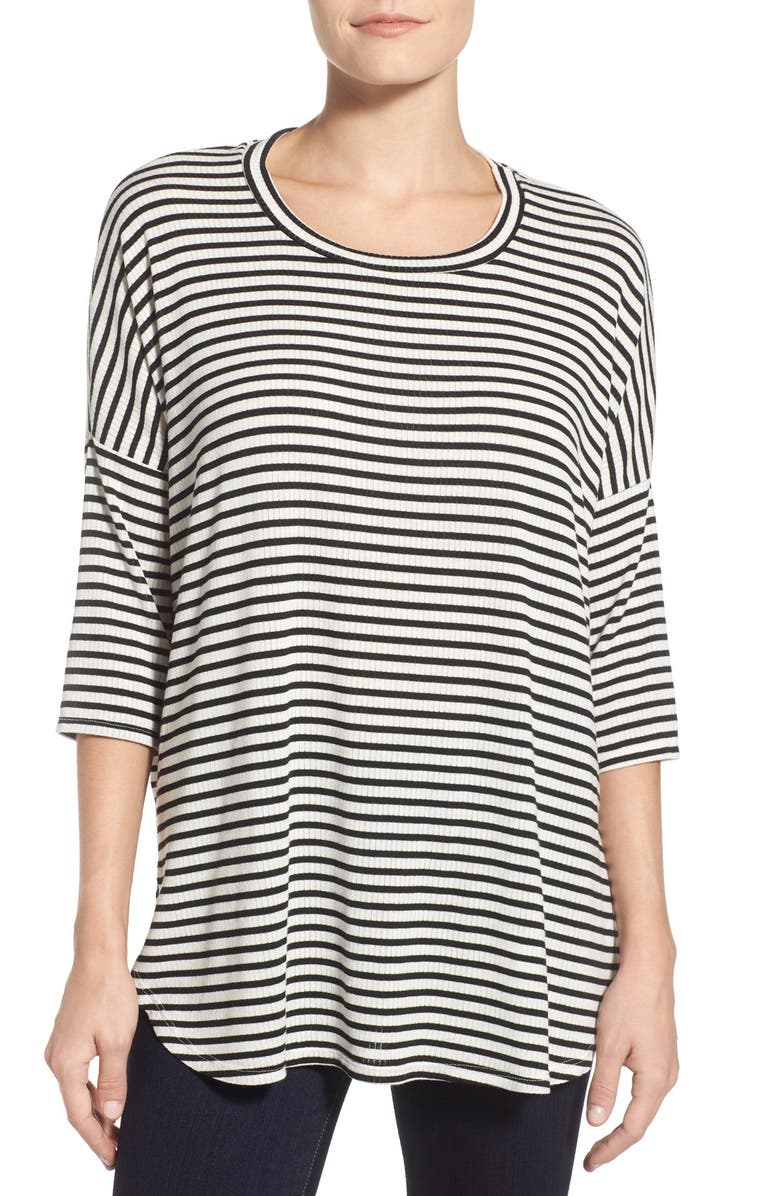 Bobeau Stripe Rib Knit Drop Shoulder Top, Main, color, 