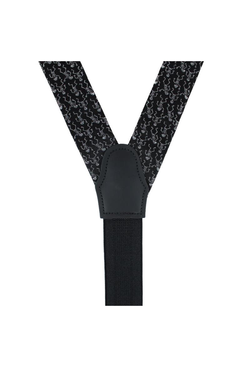 Big and Tall Davy Bones the Dancing Skeleton Silk Button End Suspenders, Alternate, color, Black