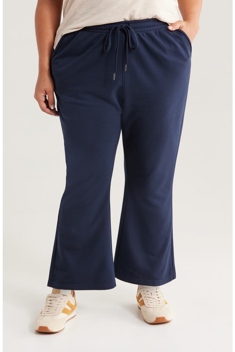 Drawstring Terry Flare Pants, Main, color, NAVY STILL