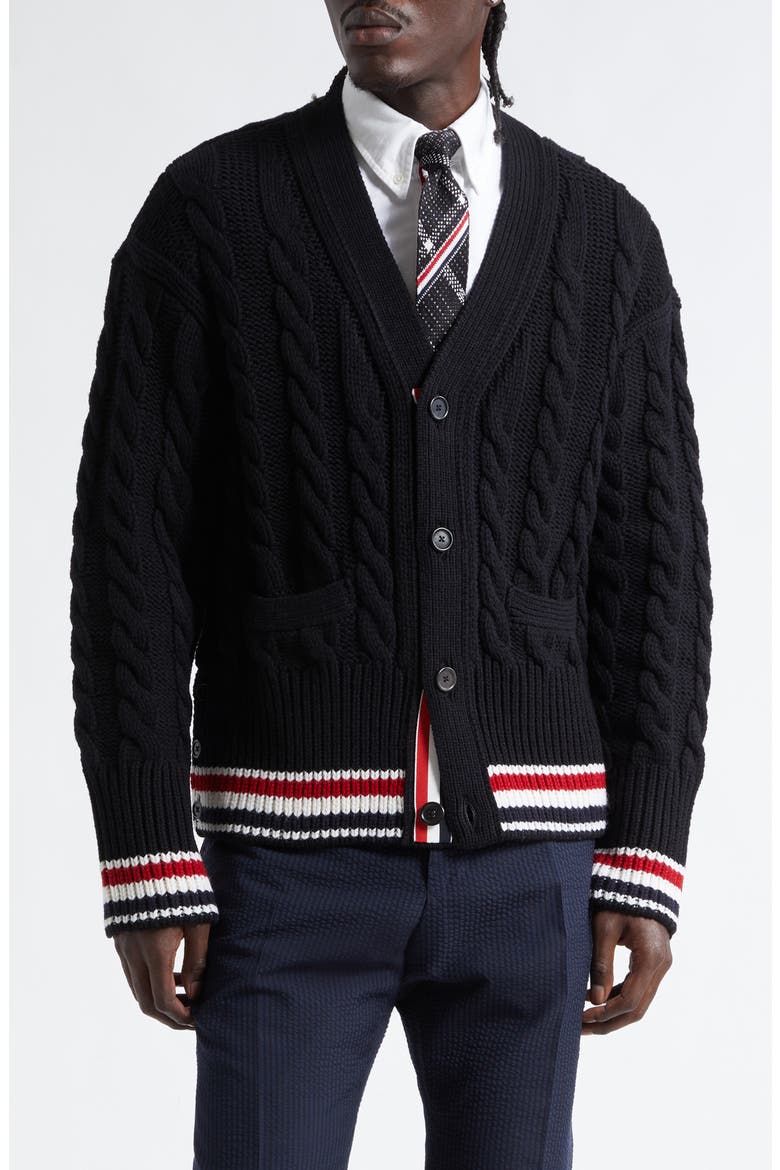 RWB Cable Knit Wool Cardigan, Main, color, BLACK