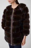 Marciano Arielle Faux Fur & Croc Embossed Faux Leather Coat