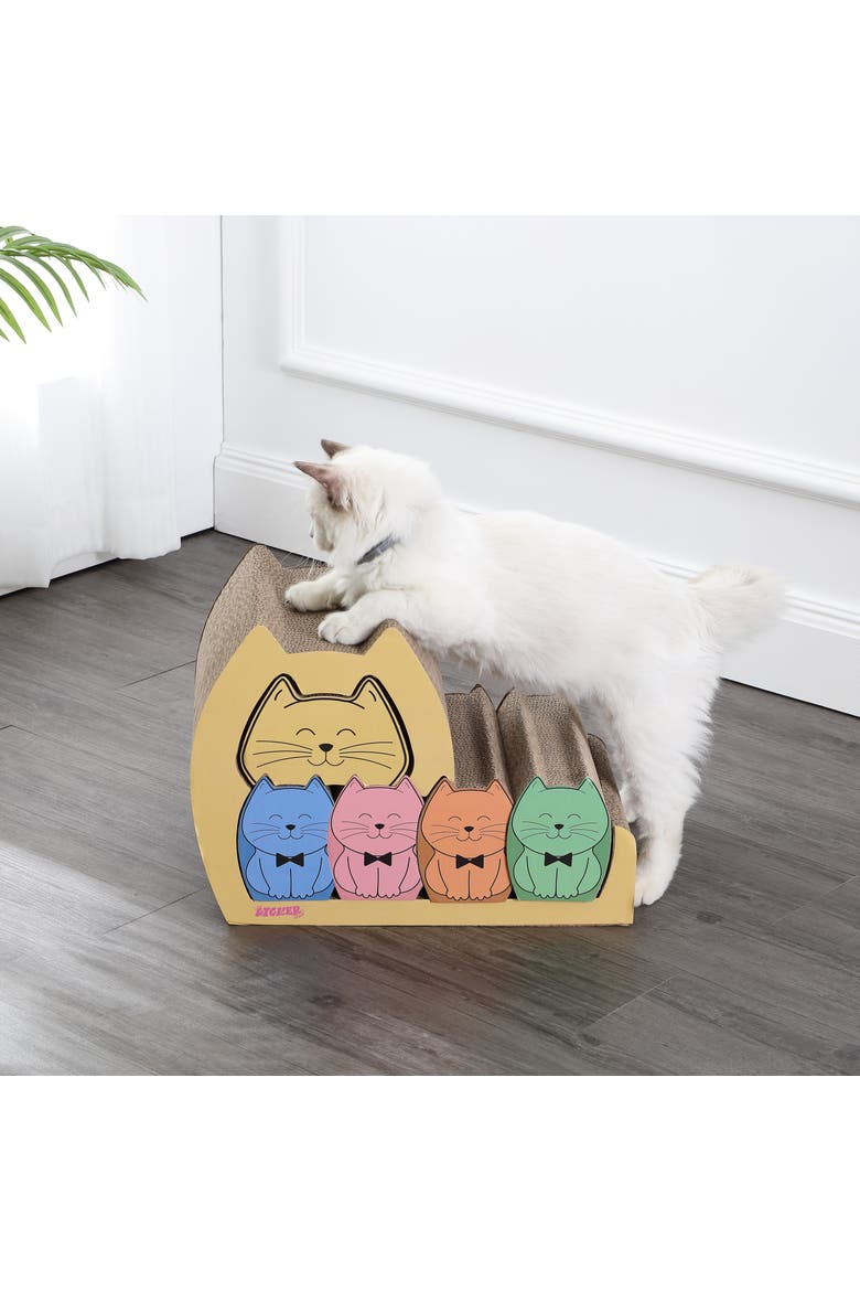 Kazoku Modern Cardboard 5-in-1 Family Cat Cave Scratcher with Catnip and Pull-Out Design, Alternate, color, Multi
