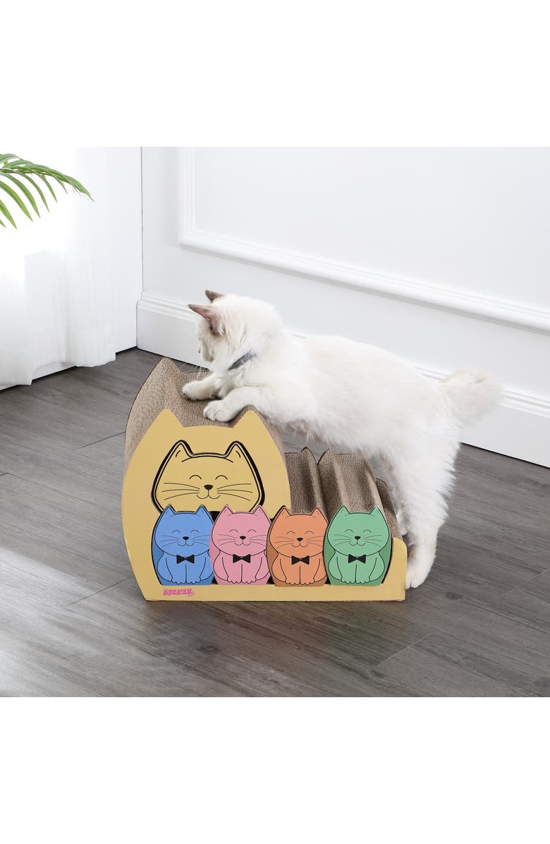 The Licker Store Kazoku Modern Cardboard 5-in-1 Family Cat Cave Scratcher with Catnip and Pull-Out Design, Alternate, color, Multi