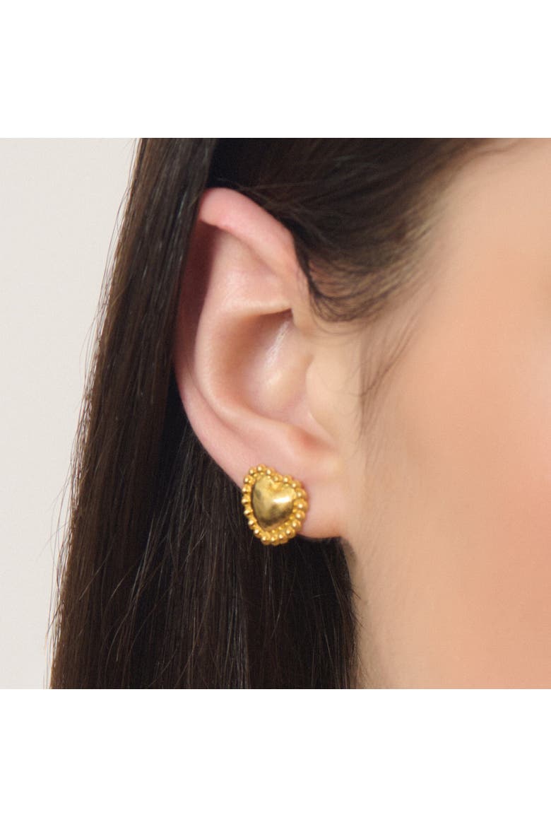 Mini Dot Heart Stud Earrings, Alternate, color, Yellow Gold