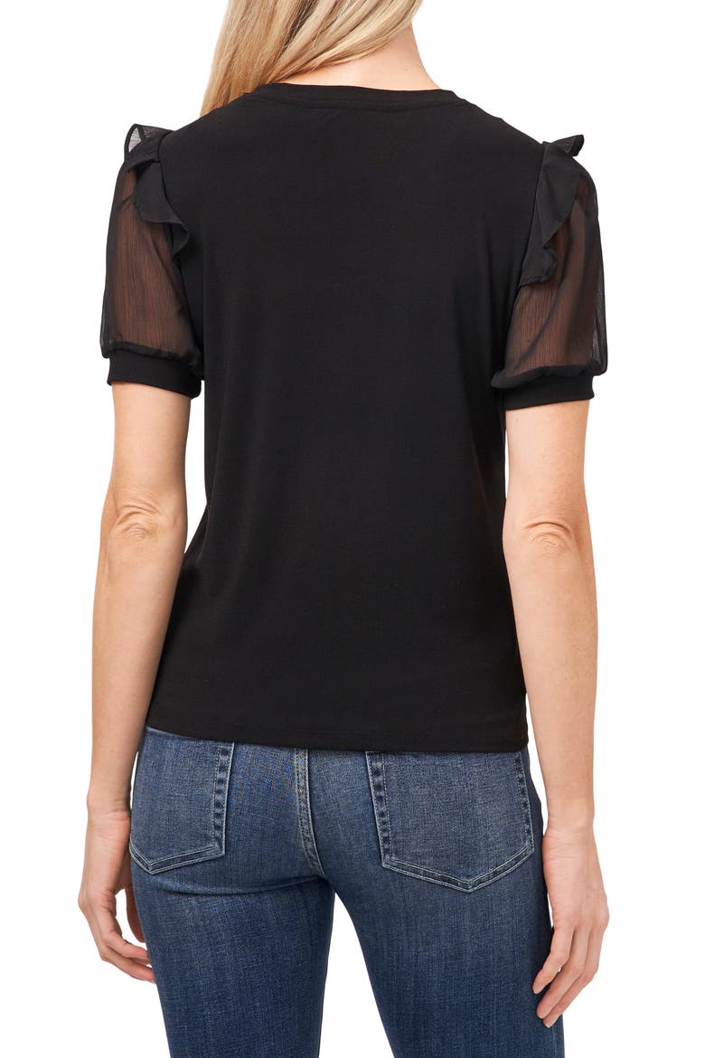 Mixed Media Puff Sleeve Top, Alternate, color, RICH BLACK