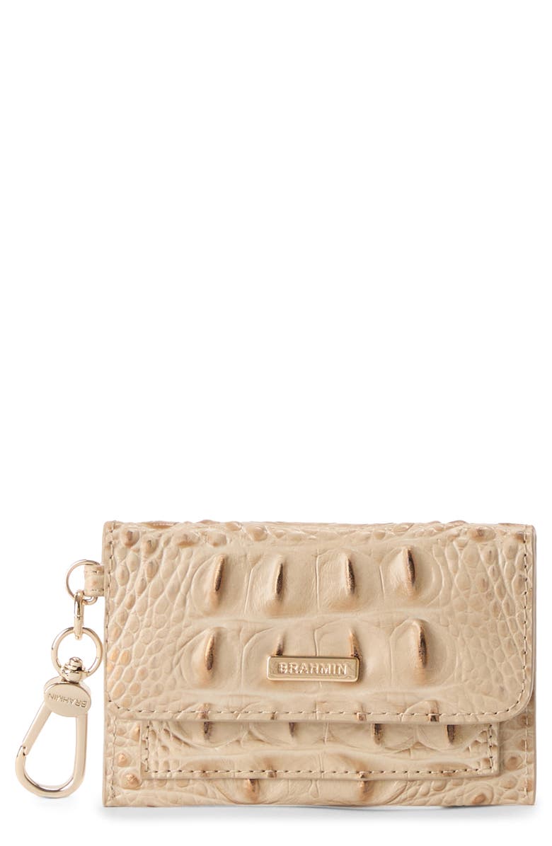 Brahmin Ricki Croc Embossed Leather Card Case, Main, color, Sandstorm Alden Road