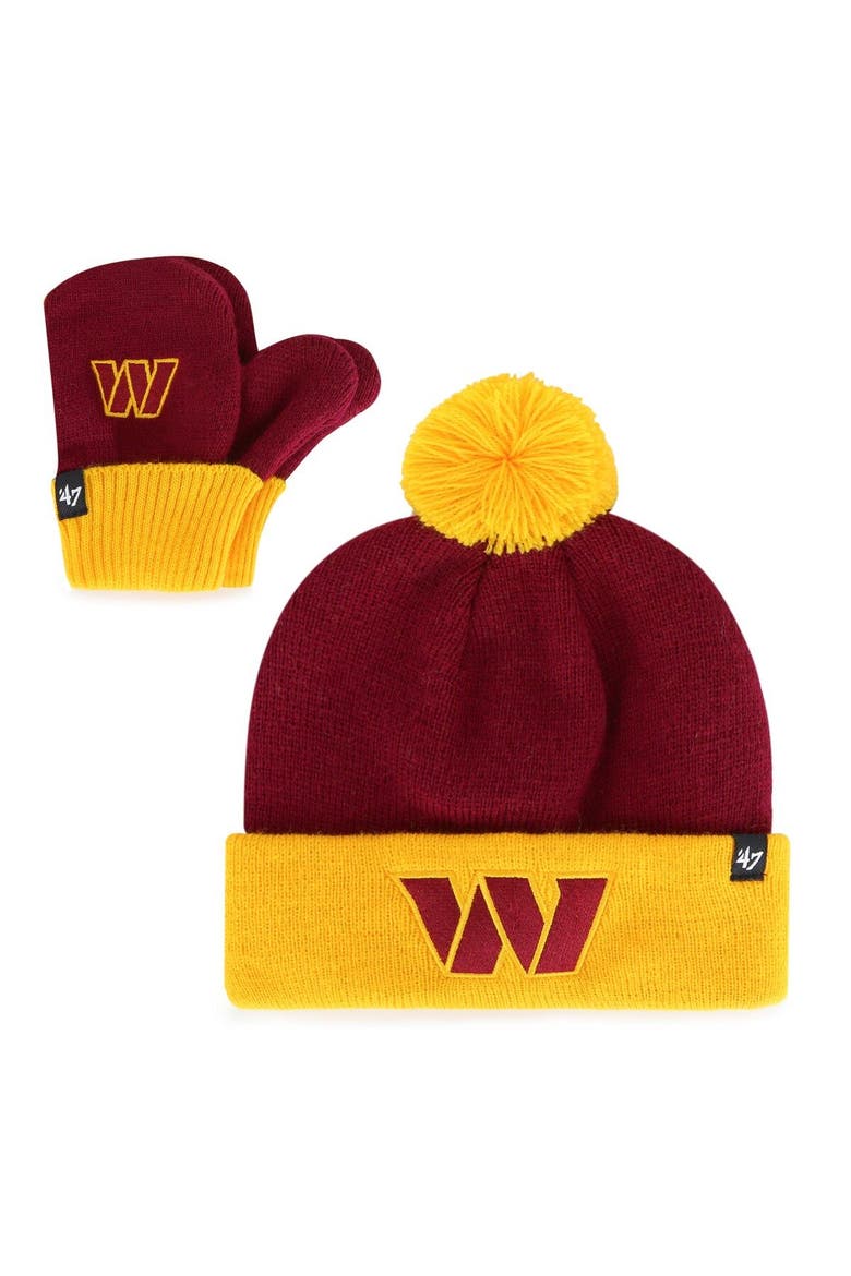 Toddler '47  Burgundy/Gold Washington Commanders Bam Bam Cuffed Knit Hat with Pom & Mittens Set, Main, color, Burgundy
