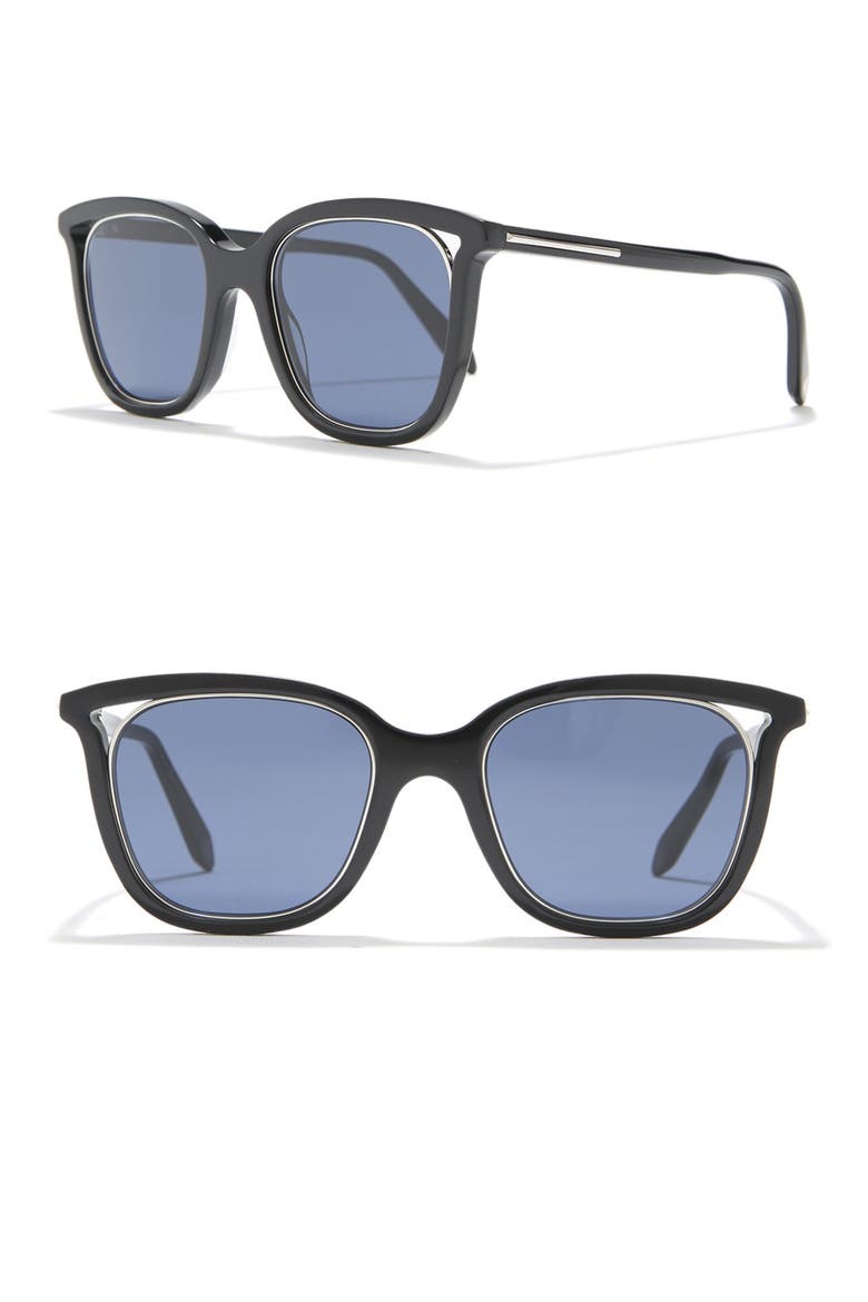 50mm Rectangle Sunglasses, Alternate, color, BLACK/SILVER