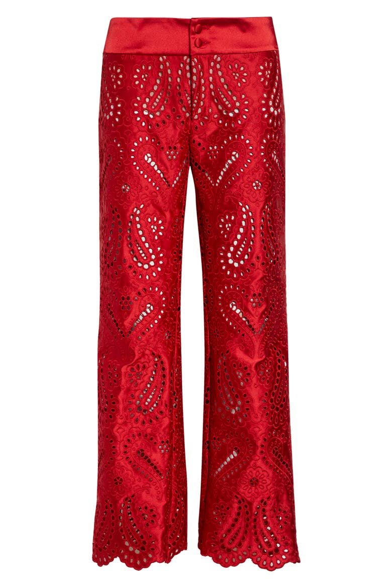 Paisley Eyelet Duchess Satin Trousers, Alternate, color, RED