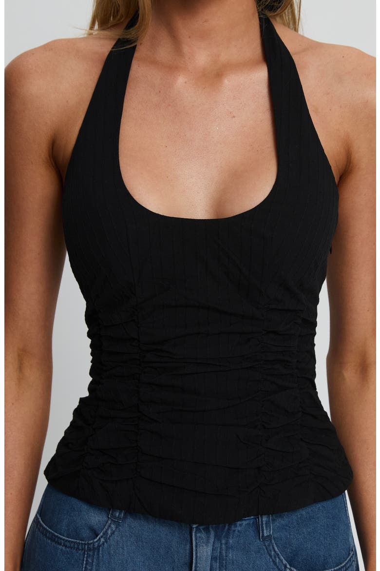 Nataliya Ruched Recycled Cotton Halter Top, Alternate, color, BLACK