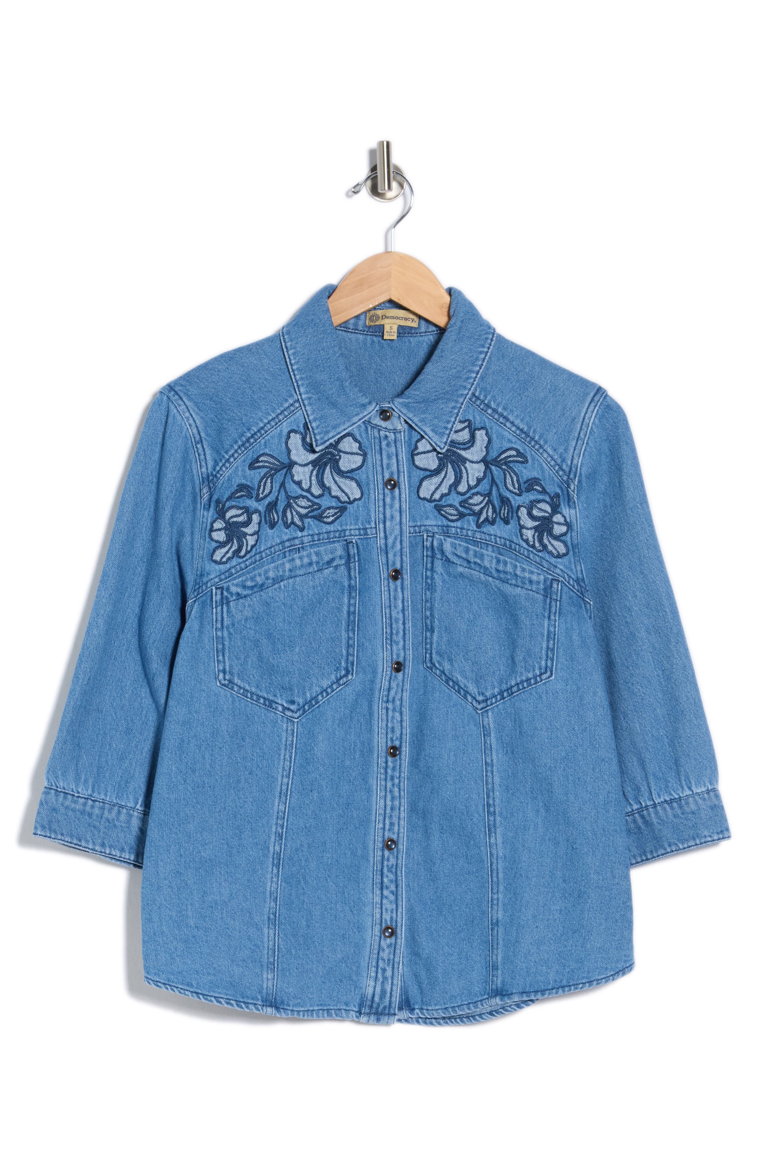 Democracy Floral Embroidered Denim Shirt Jacket