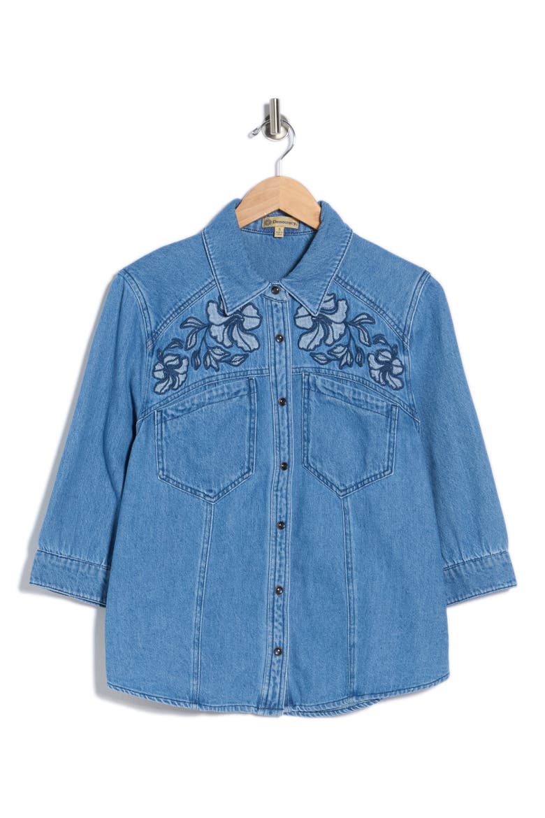 Floral Embroidered Denim Shirt Jacket, Alternate, color, MID BLUE