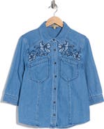 Democracy Floral Embroidered Denim Shirt Jacket