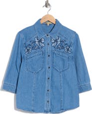Democracy Floral Embroidered Denim Shirt Jacket