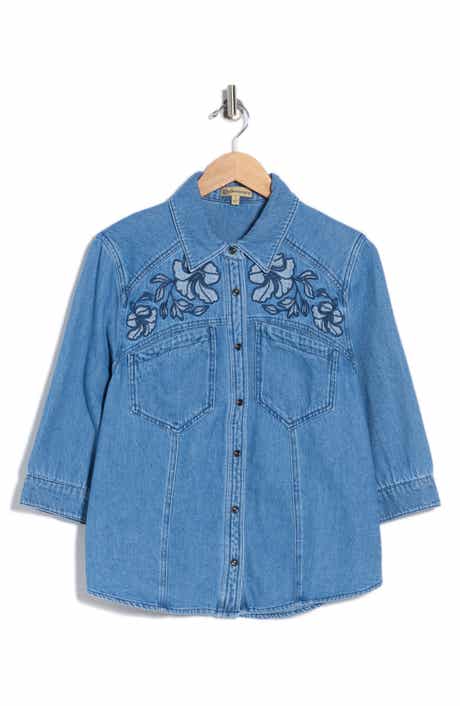 Democracy Floral Embroidered Denim Shirt Jacket