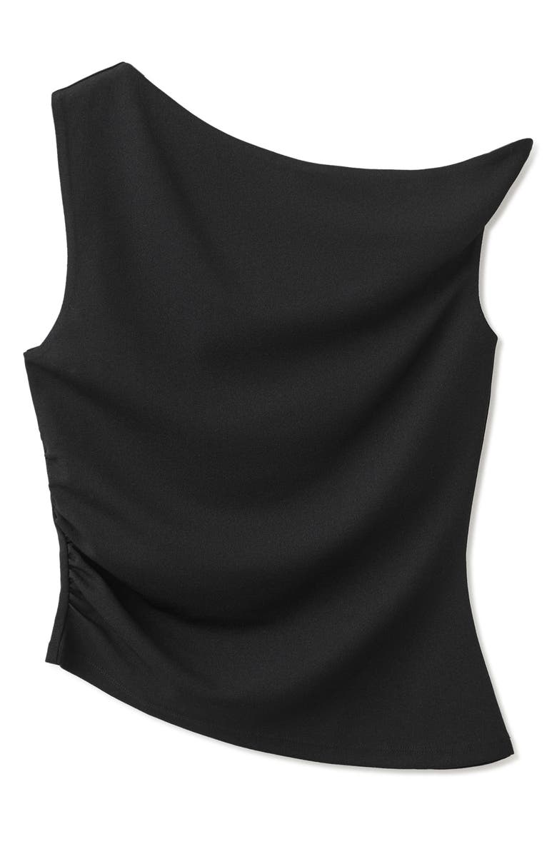 MANGO Asymmetric Ruched Top, Alternate, color, Black
