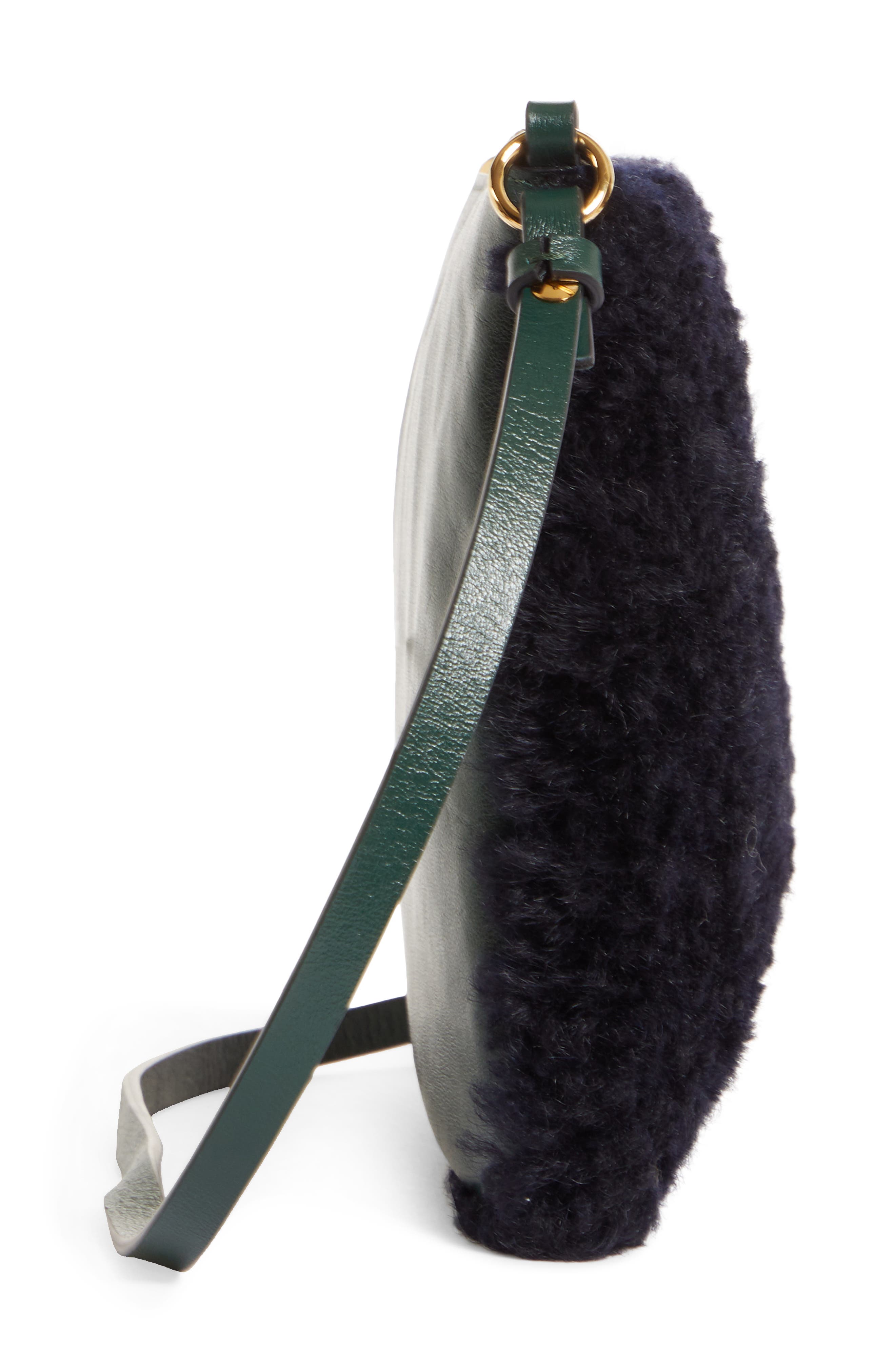 Marni Small Genuine Shearling & Leather Shoulder Bag, Alternate, color, 