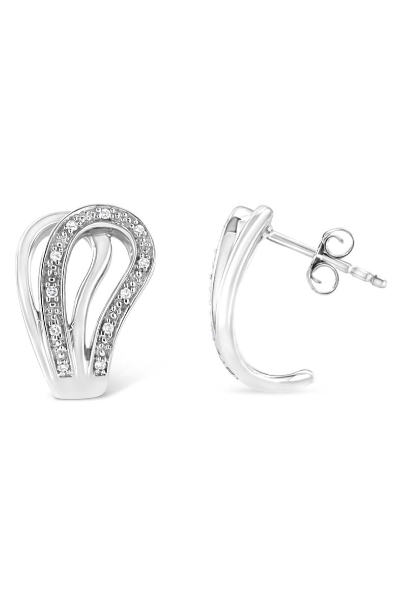 Silver Pave- Diamond Accent Horseshoe Hoop Earring, Alternate, color, White