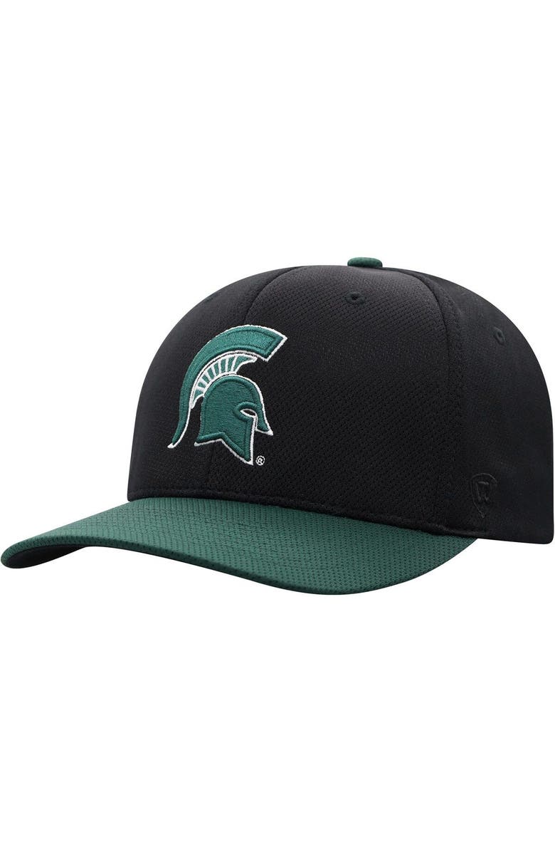 TOP OF THE WORLD Men's Top of the World Black/Green Michigan State Spartans Two-Tone Reflex Hybrid Tech Flex Hat, Alternate, color, Black
