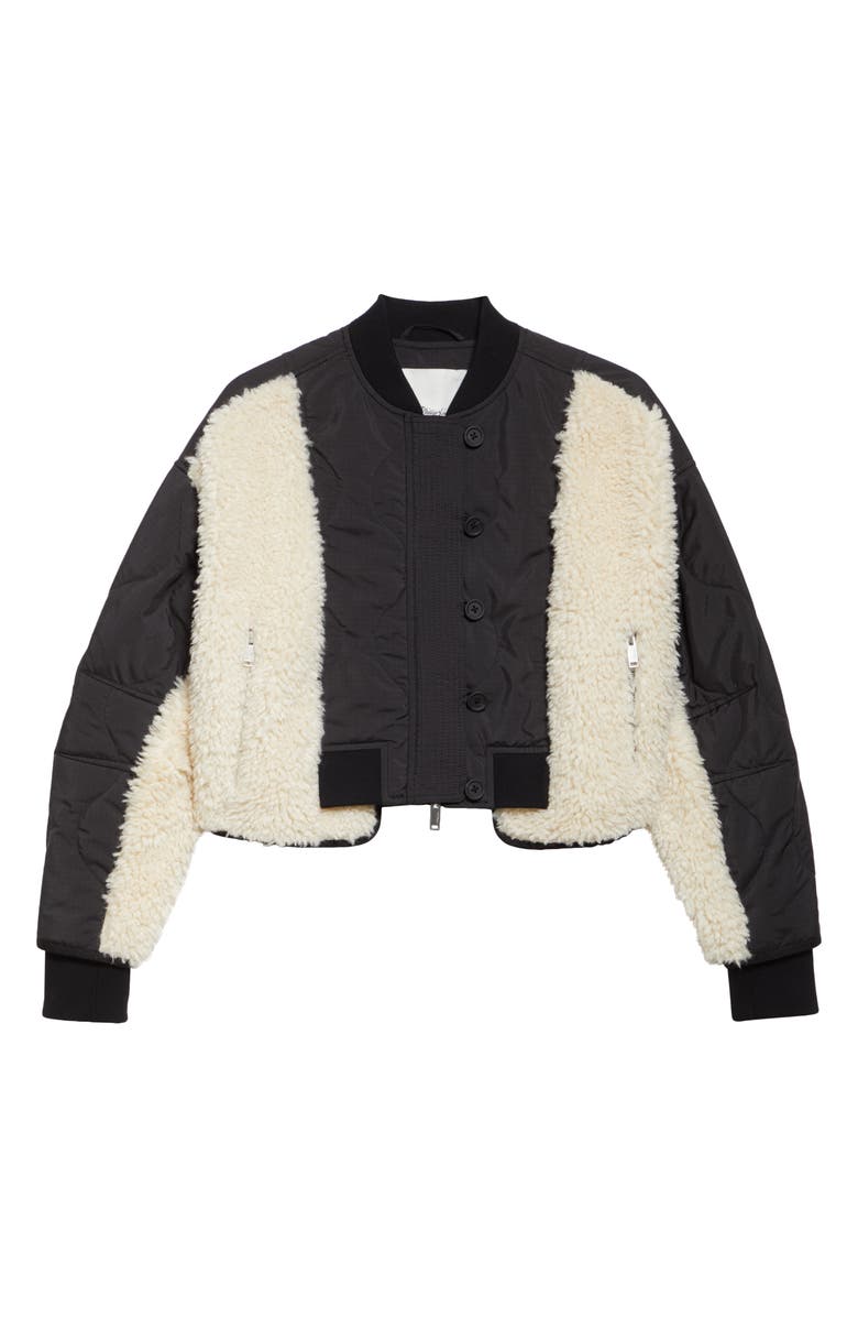 3.1 Phillip Lim High Pile Fleece Trim Quilted Crop Jacket, Alternate, color, Black-Natural