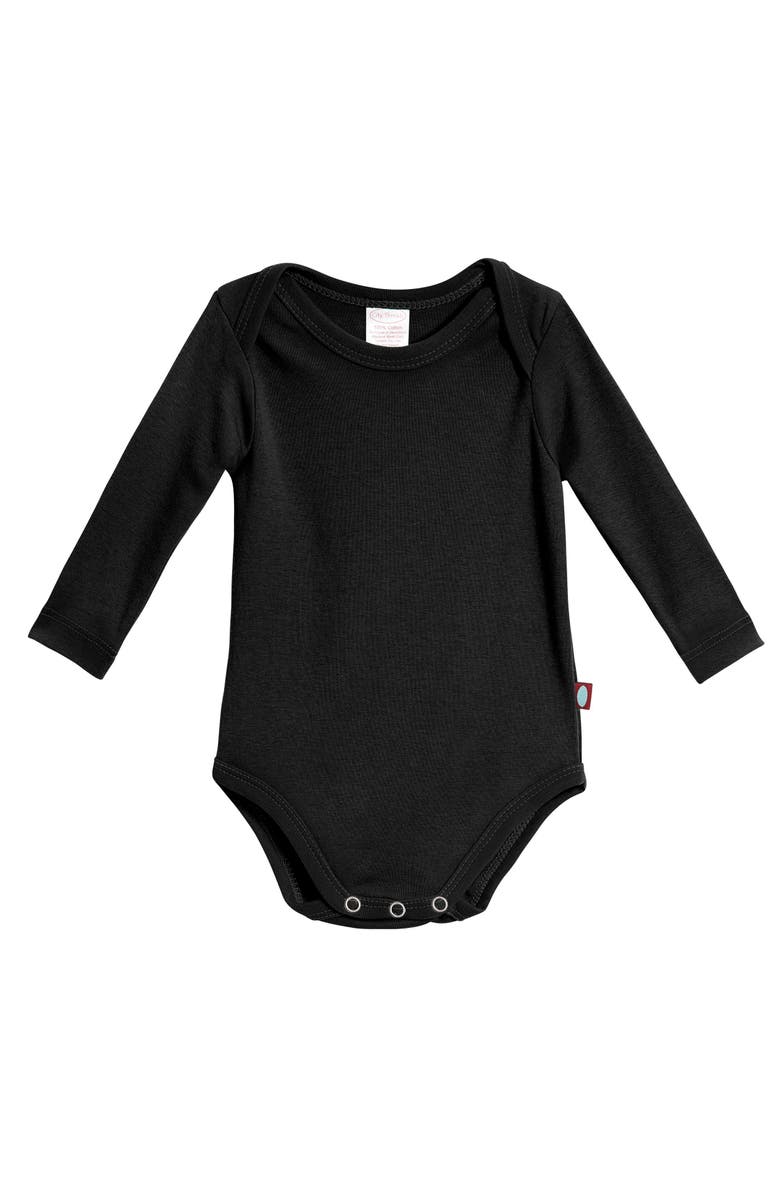 CITY THREADS Organic Cotton Super-Soft Long Sleeve Bodysuit, Main, color, Black