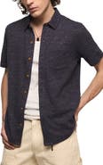 Lucky Brand Slub Knit Short Sleeve Cotton Blend Button-Up Shirt