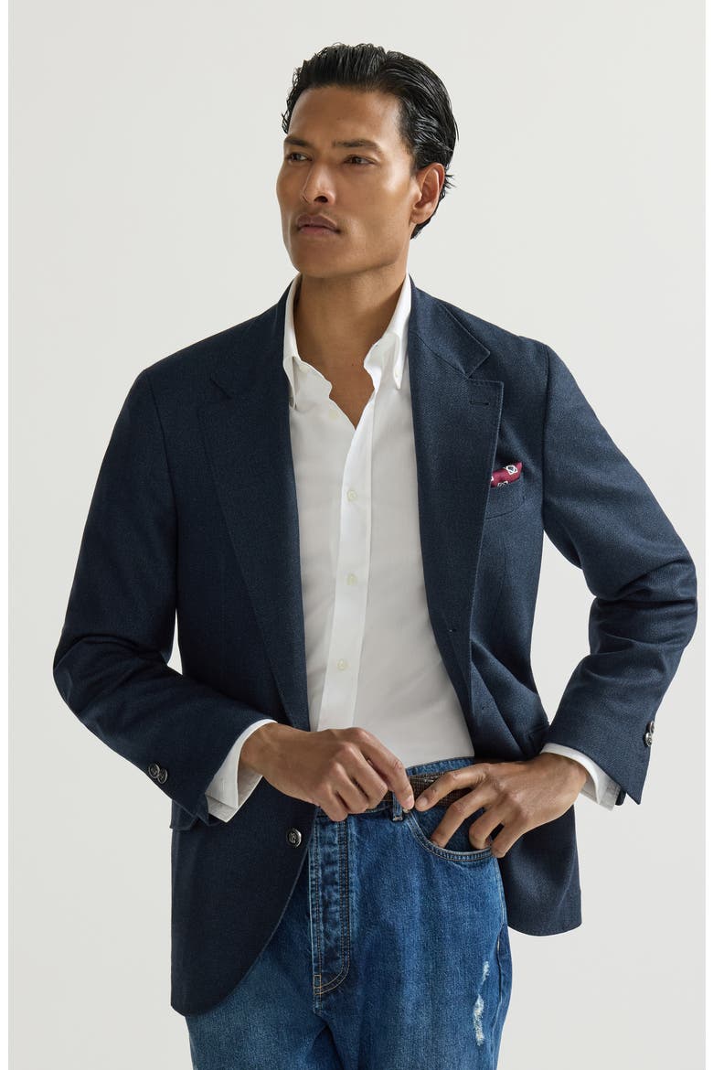 Mouliné virgin wool twill deconstructed Cavallo blazer with metal buttons, Alternate, color, Navy Blue