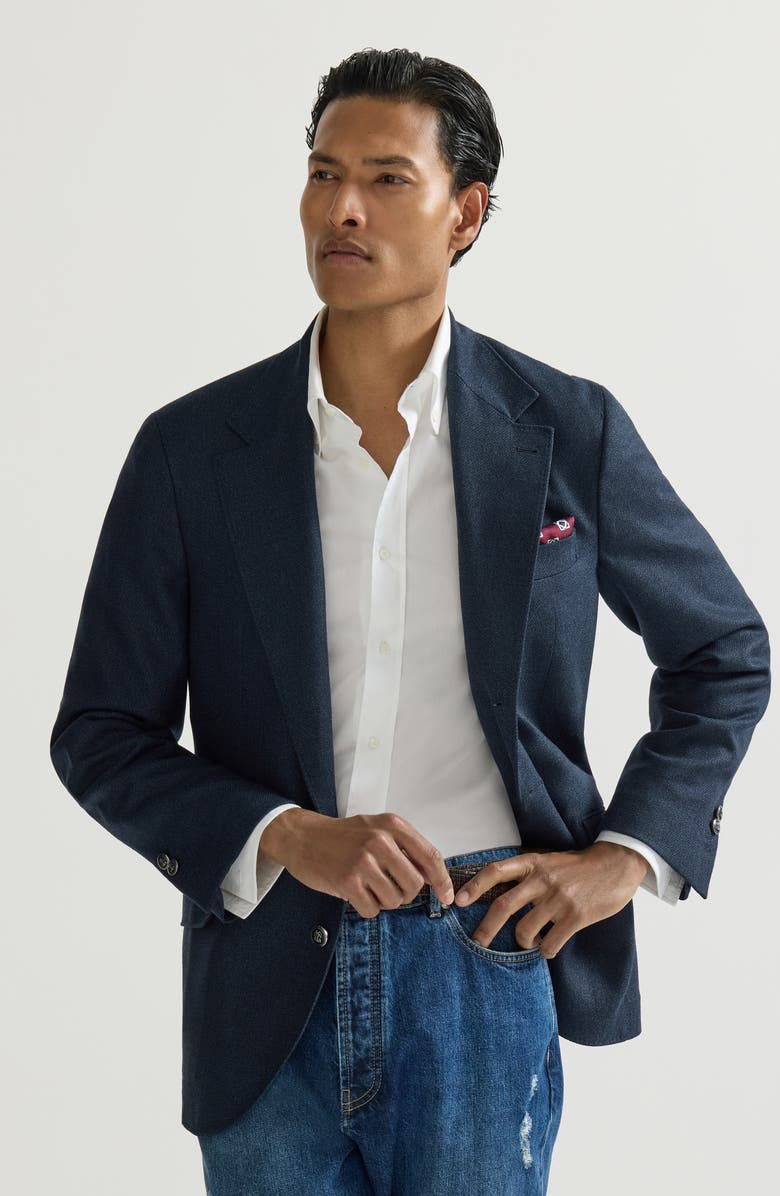 Brunello Cucinelli Mouliné virgin wool twill deconstructed Cavallo blazer with metal buttons, Alternate, color, Navy Blue