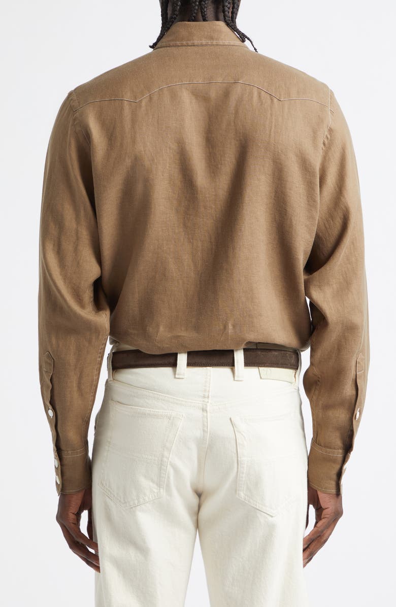 Drake's Western Linen Button-Up Shirt, Alternate, color, Brown