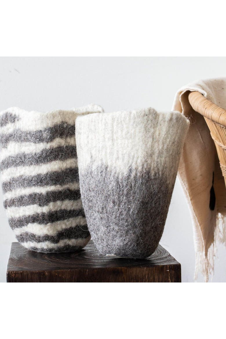 Hand-Felted Woven Wool Table Vase - Set of 2, Main, color, Grey