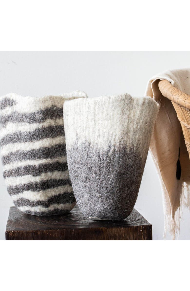 kanju Interiors Hand-Felted Woven Wool Table Vase - Set of 2, Main, color, Grey