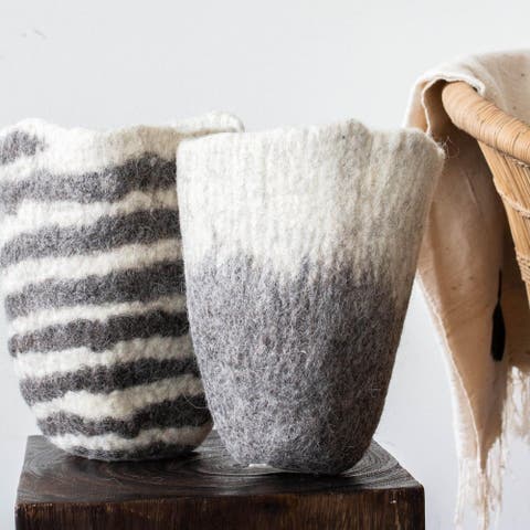 Hand-Felted Woven Wool Table Vase - Set of 2