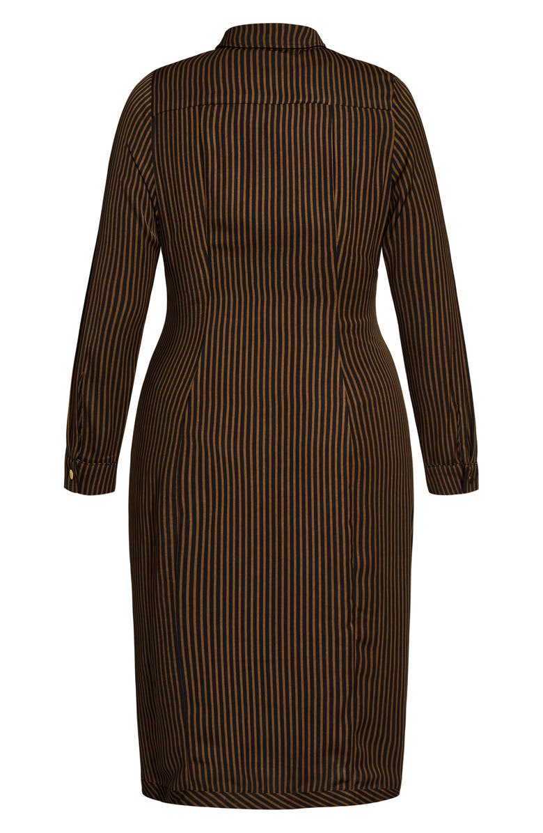 City Chic Twisted Stripe Long Sleeve Shirtdress, Alternate, color,