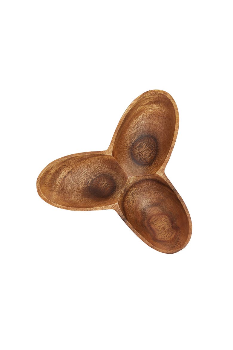 Modern Acacia Wood Appetizer Bowl with 3 Compartments, Natural, Alternate, color, Natural