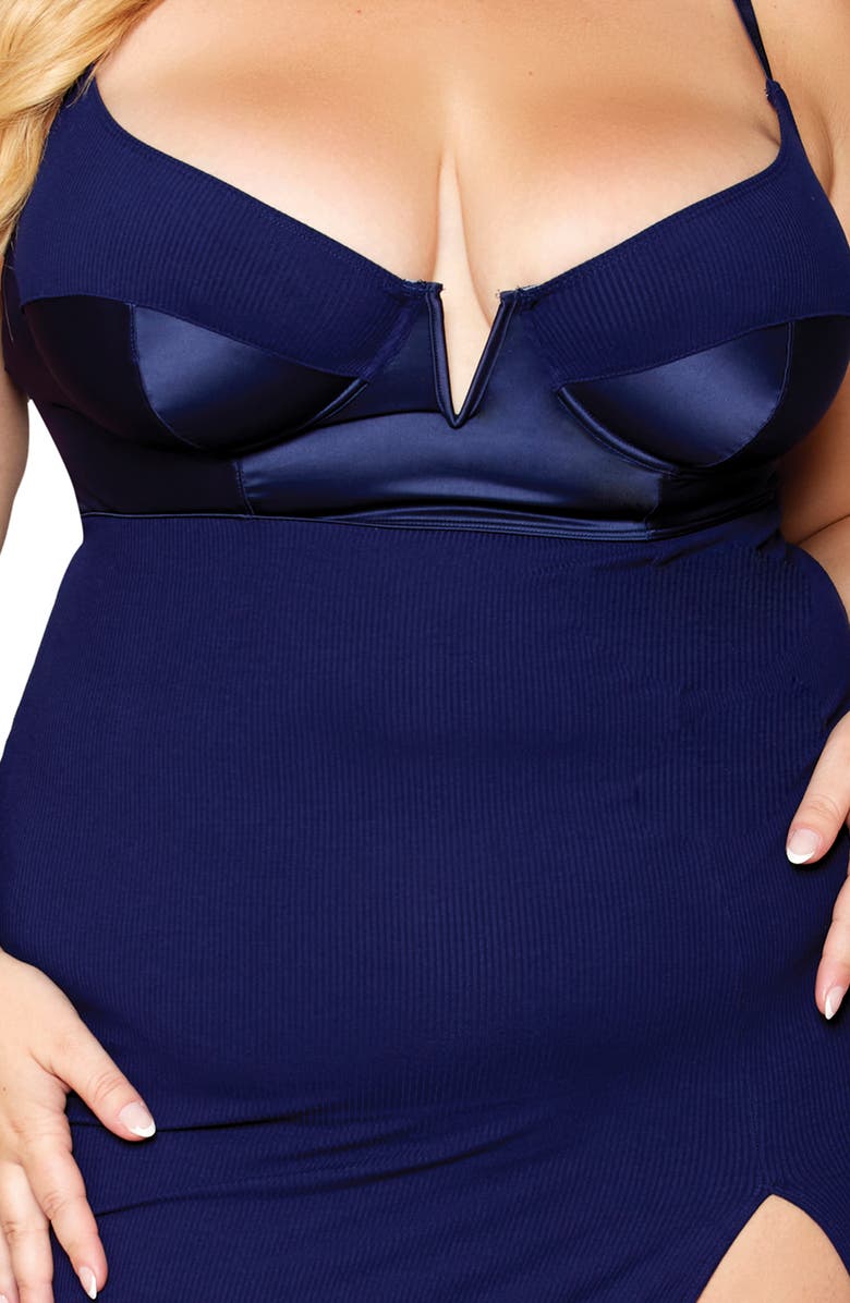 Dreamgirl Mixed Media Underwire Midi Nightgown, Alternate, color, 