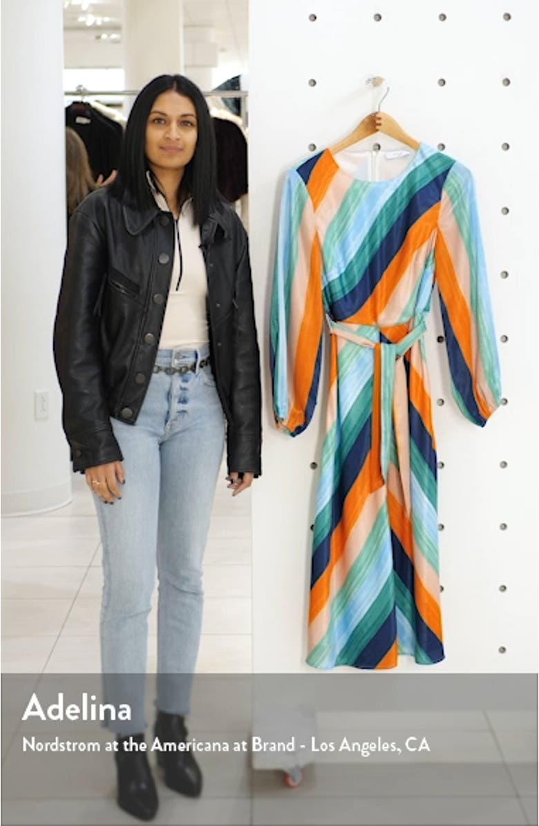 Sunset Skies Long Sleeve Stripe Satin Midi Dress, sales video thumbnail