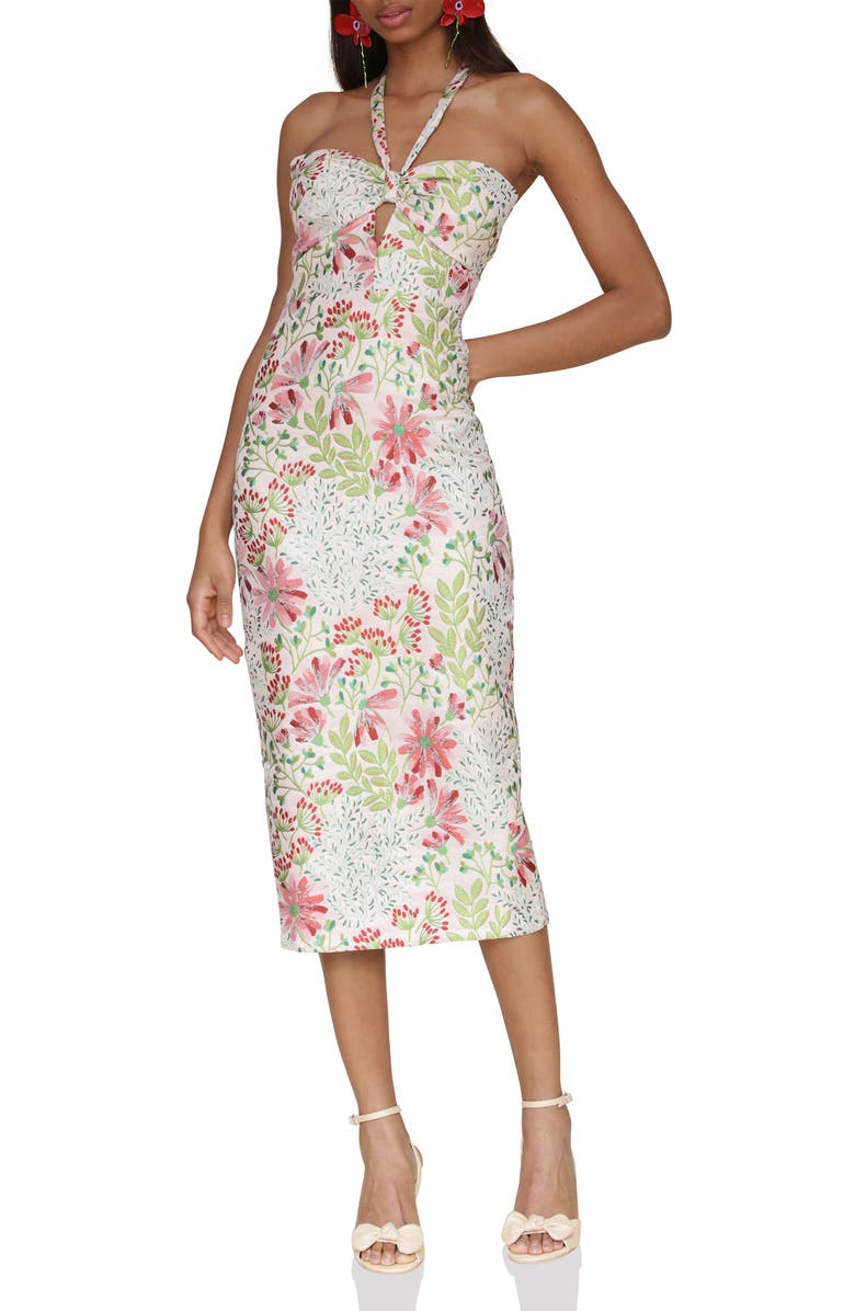 Avec Les Filles Floral Brocade Halter Neck Midi Dress, Alternate, color, Wild Daisy