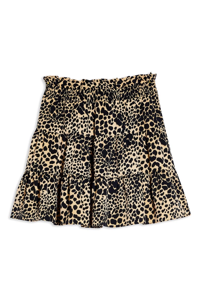 Shirred Animal Print Miniskirt, Alternate, color, CAMEL