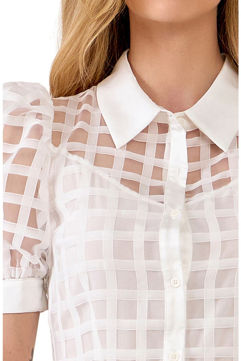 Grid Pattern Tiered Midi Shirtdress, Alternate, color, WHITE