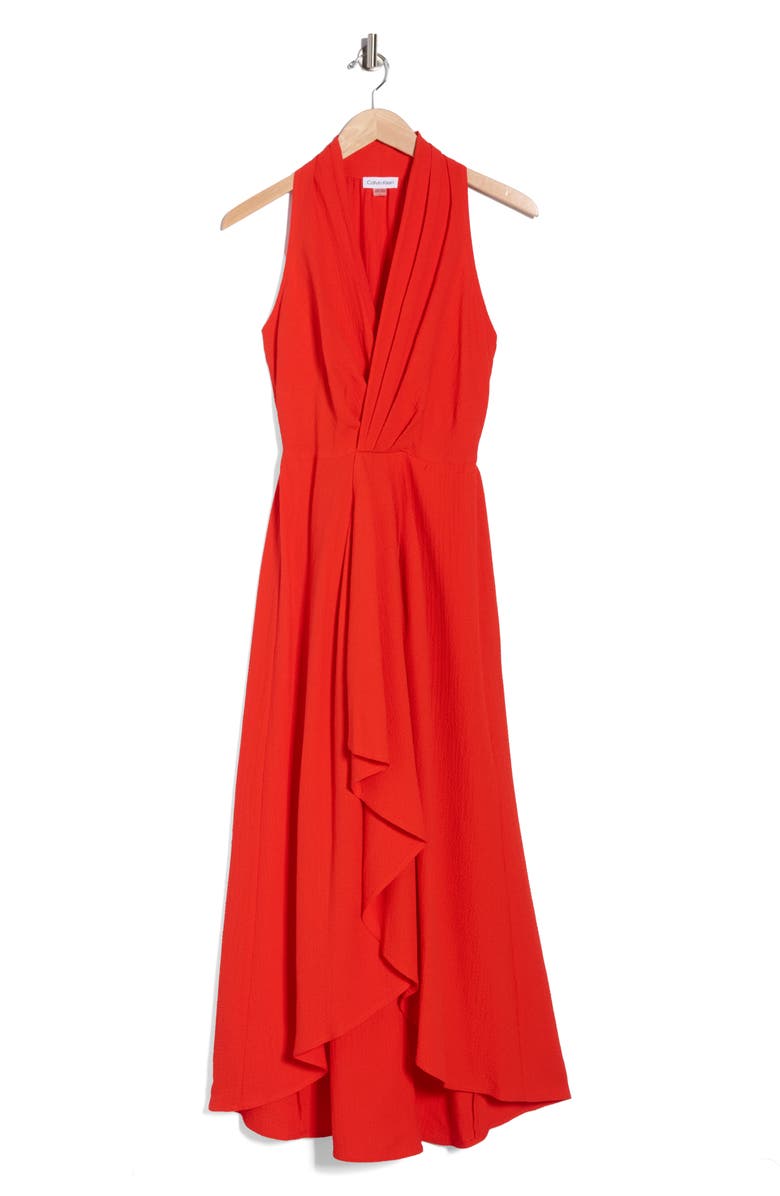 Calvin Klein Ruffle Midi Dress, Alternate, color, Tango