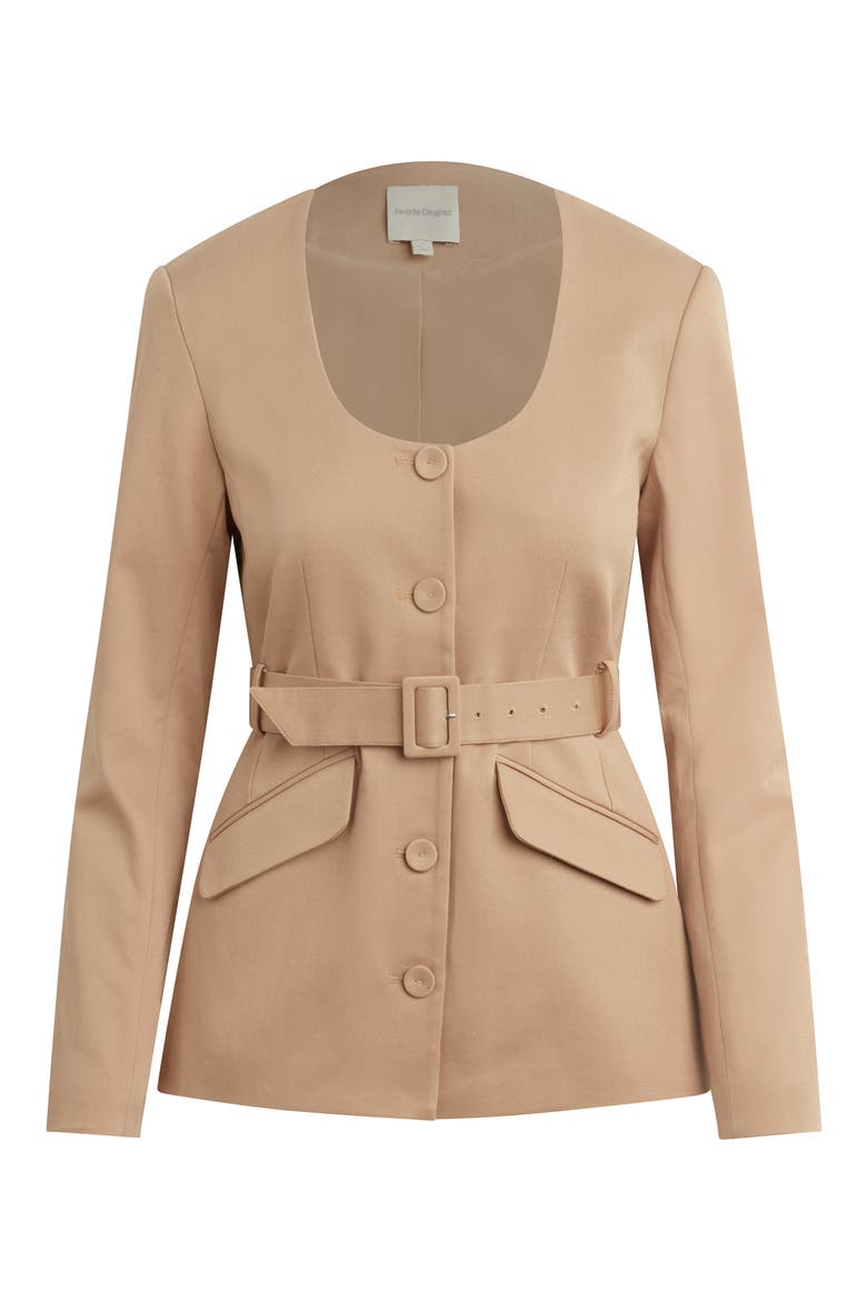 The Christy Belted Stretch Cotton Blend Twill Jacket, Alternate, color, BEIGE