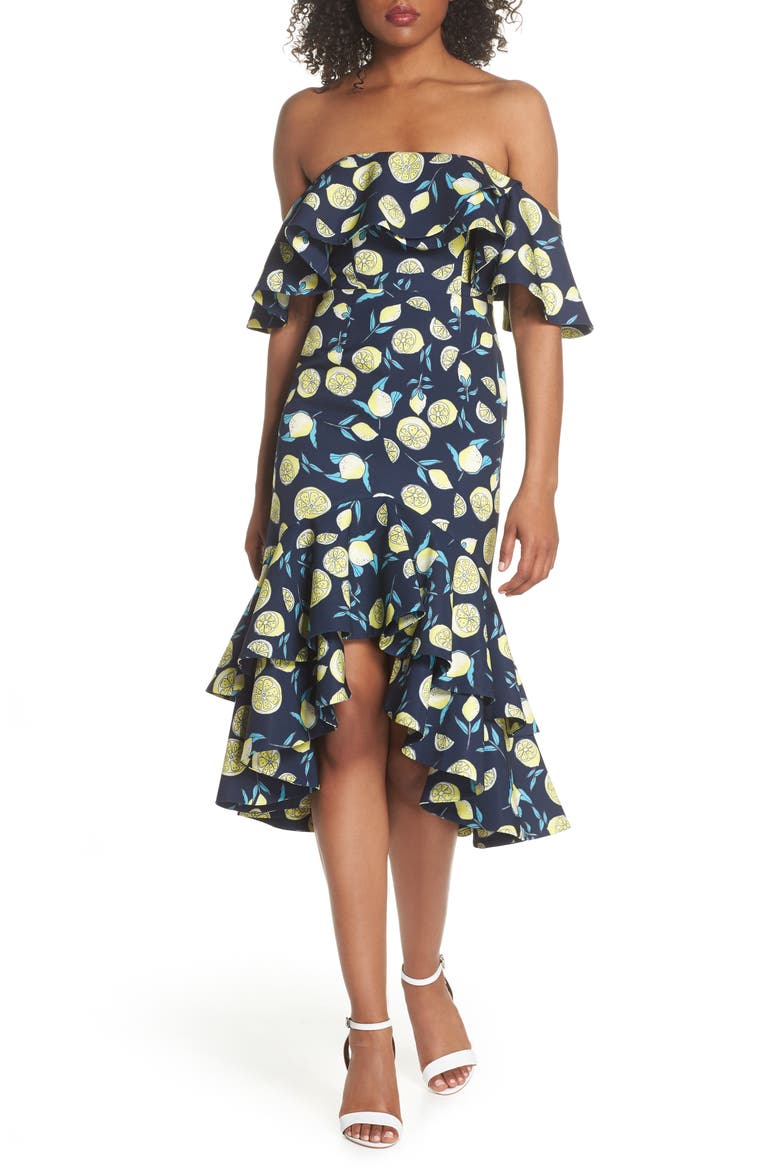 Sasha Off the Shoulder Dress, Main, color, LEMON PRINT
