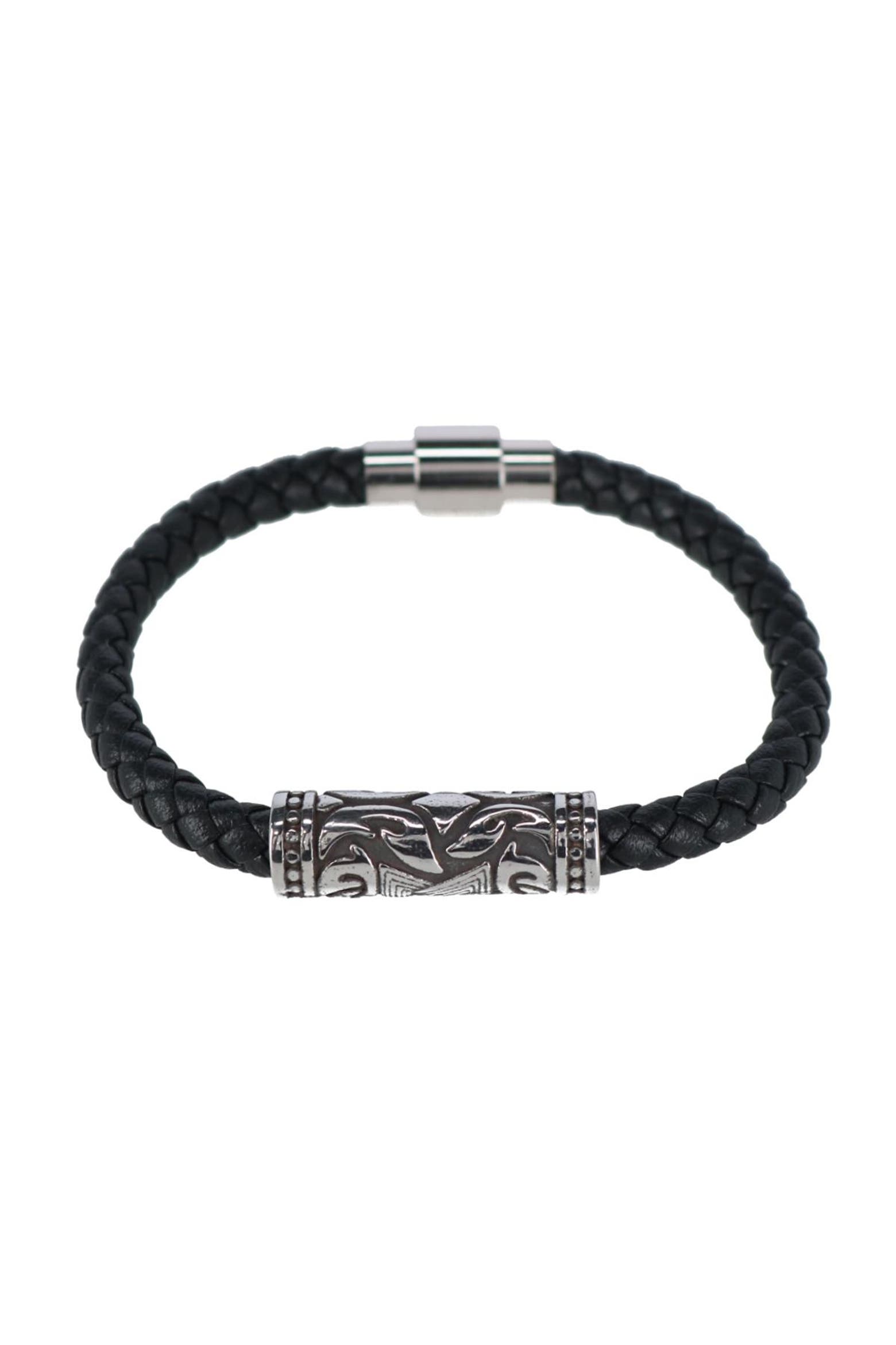 Fliigree Pattern Trafalgar Loose Fit Silver Filigree Pattern on Black Leather Bracelet ...