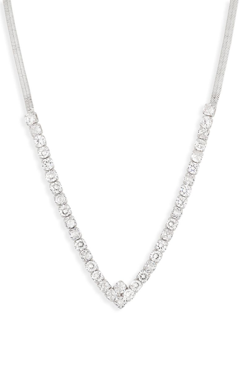 NORDSTROM RACK Cubic Zirconia V-Shape Collar Necklace, Main, color,