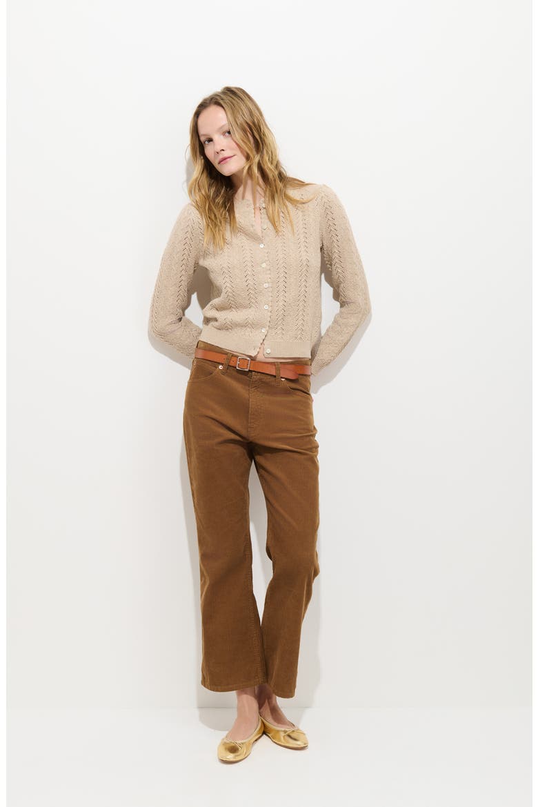 Gracie Pointelle Wool & Cotton Cardigan, Alternate, color, LIGHT CAMEL