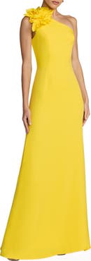 Mac Duggal One Shoulder Crepe Column Gown With Floral Detail